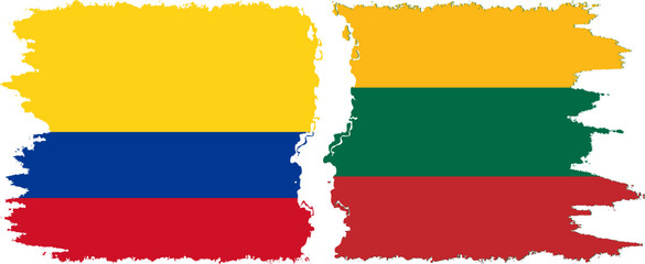 Lithuania and Colombia grunge flags connection, vector