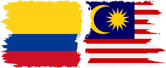 Fototapeta premium Malaysia and Colombia grunge flags connection, vector