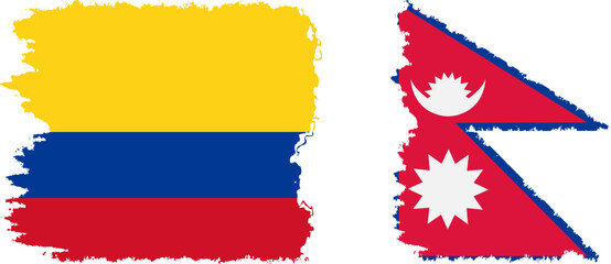 Nepal and Colombia grunge flags connection, vector
