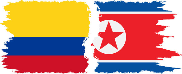 North Korea and Colombia grunge flags connection, vector