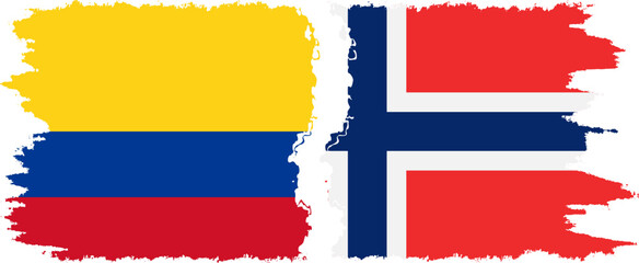Norway and Colombia grunge flags connection, vector