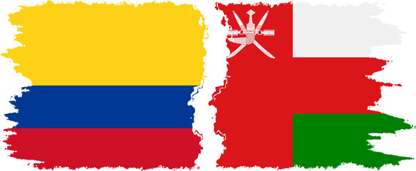 Oman and Colombia grunge flags connection, vector