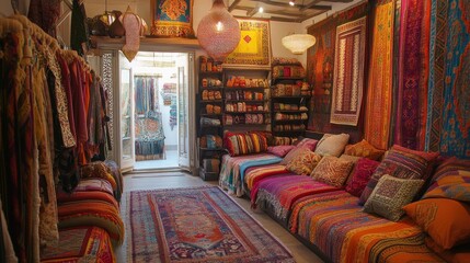 Colorful Interior Design with Rugs and Pillows