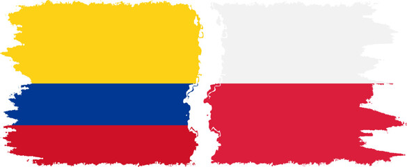 Poland and Colombia grunge flags connection, vector
