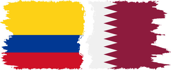 Qatar and Colombia grunge flags connection, vector