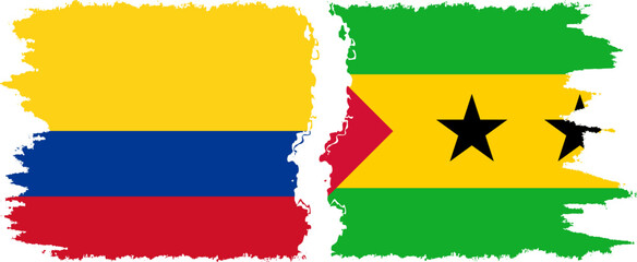 Sao Tome and Principe and Colombia grunge flags connection, vector