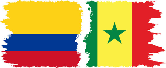 Senegal and Colombia grunge flags connection, vector