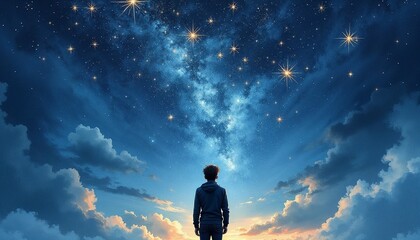 Obraz premium Young man gazing at a starry sky with inspiration 