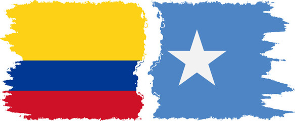 Somalia and Colombia grunge flags connection, vector