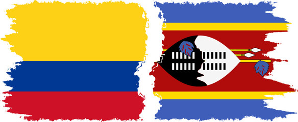 eSwatini and Colombia grunge flags connection, vector