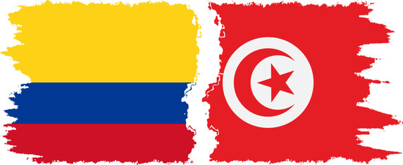 Tunisia and Colombia grunge flags connection, vector