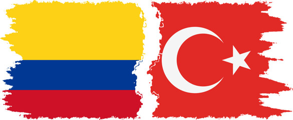 Turkey and Colombia grunge flags connection, vector