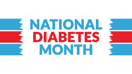 National Diabetes Month text with side lines on a White background. Which is observed every year in November to celebrate and wish National Diabetes Month.