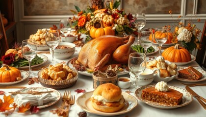 Festive thanksgiving feast with autumn decor