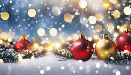 Festive Christmas Ornaments with Colorful Bokeh Lights