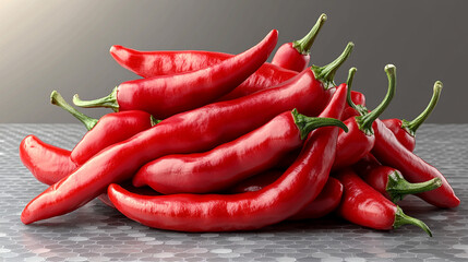 Set of red chili peppers arranged against a minimalistic background.