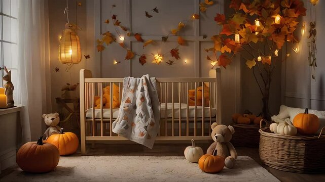 Herbstlich dekoriertes Zimmer f&uuml;r Kleinkinder