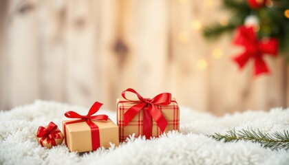 Charming christmas gifts with red ribbons