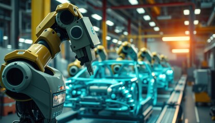 Fototapeta premium Automated robotics in vehicle manufacturing