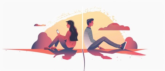 An illustration depicting a long-distance relationship, emphasizing how online channels foster