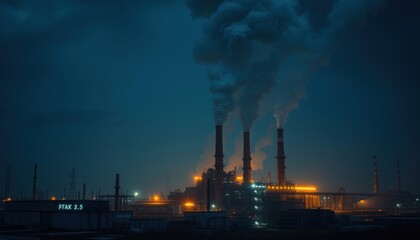 Obraz premium Industrial nightscape with smokestacks
