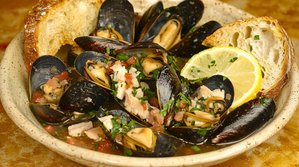 A soup made of clams and mussels in a vegetable sauce with lemon is a very nice and delicious dish, where you can truly experience authentic Mediterranean flavors.