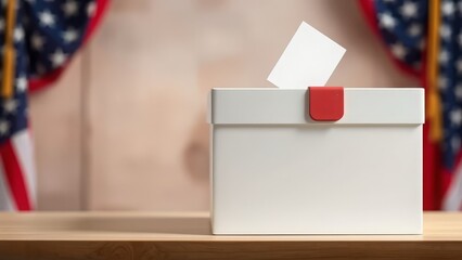 Obraz premium Ballot box with card, patriotic backdrop, symbolizing voting and civic engagement