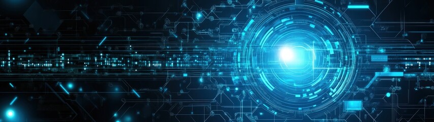 Fototapeta premium Abstract digital design featuring glowing lines and a central light, representing technology.