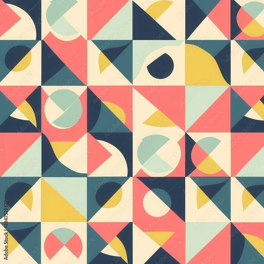 Fototapete A vibrant geometric pattern showcases various shapes and contrasting colors arranged artfully across the design. Generative AI
