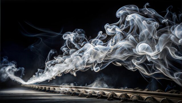 Dramatic Steam Rising from Railroad Tracks at Night
