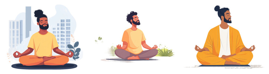 3D men meditating in plasticine style isolated on transparent PNG perfect for mindfulness-themed illustrations or wellness-related designs