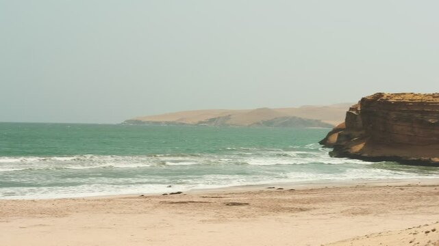 Panoramic view of the coastline in Paracas National Park in Peru