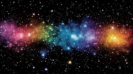 Fototapeta premium A colorful galaxy with a purple and yellow star in the middle. The stars are scattered throughout the sky and the colors are vibrant