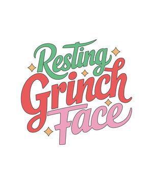 Resting Grinch Face. Christmas Graphic, Christmas T-shirt Design, Logotype, Sticker.