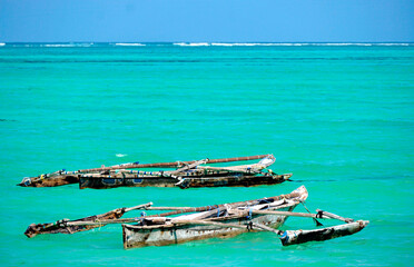 wooden boat at the coast of zanzibar