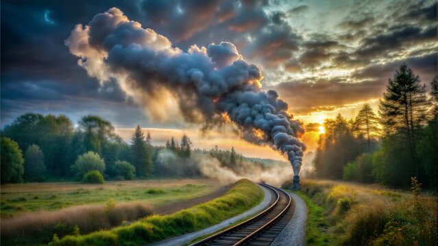 Steam Train Journey at Sunset with Scenic Landscape