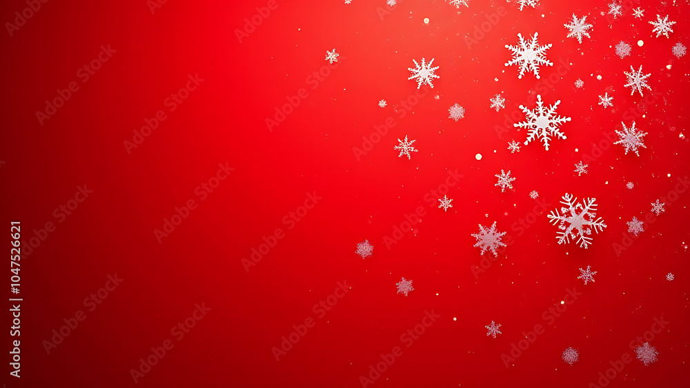 Poster snowflakes fall gently on a vibrant red background creating a stunning visual effect with delicate i