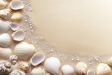 Obraz premium Seashells on sand with space for text