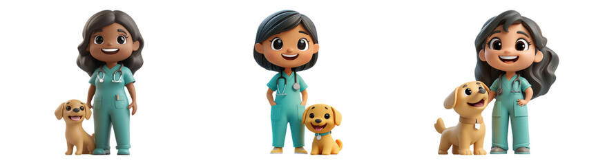 3D veterinarian woman with dog in plasticine style isolated on transparent PNG perfect for pet-themed illustrations or veterinary-related designs