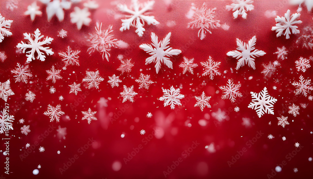 Poster snowflakes fall gently on a vibrant red background creating a stunning visual effect with d_1(591)