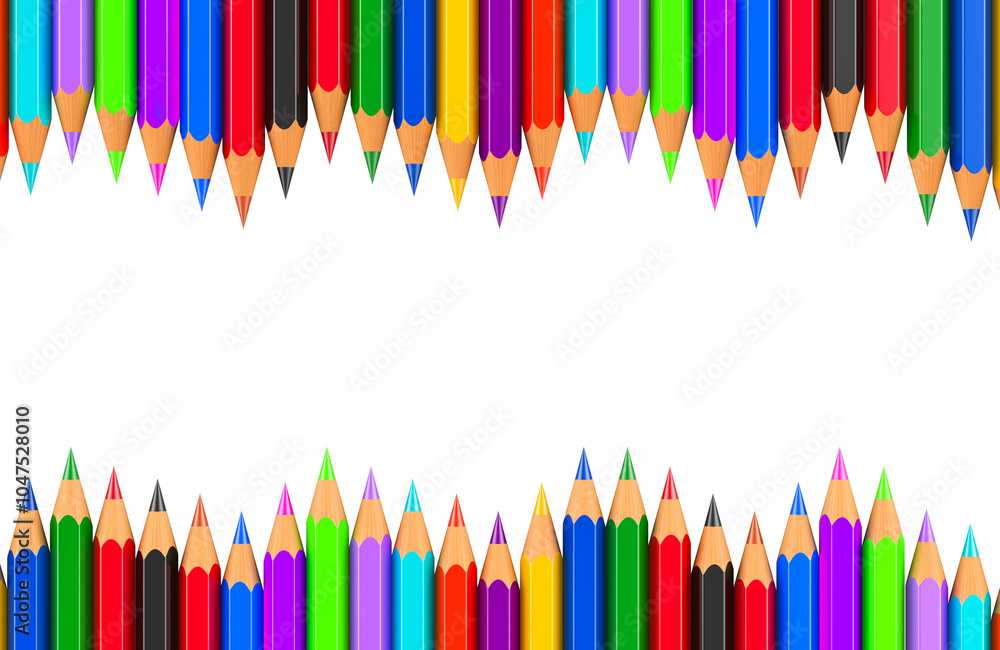 Poster background from colored pencils, 3d rendering isolated on transparent background