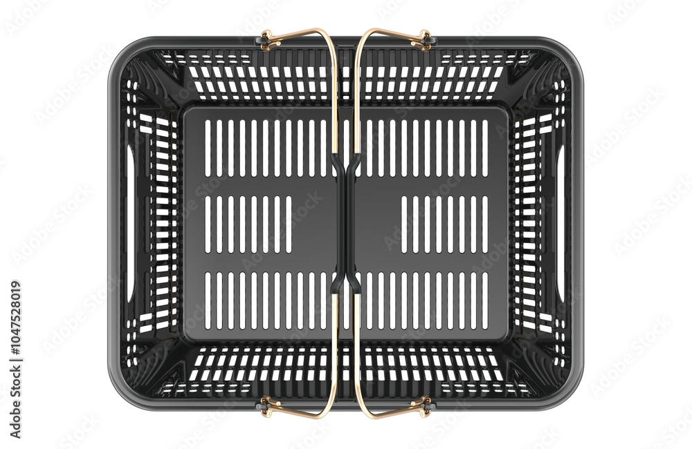 Poster black shopping basket. empty, top view. 3d rendering isolated on transparent background