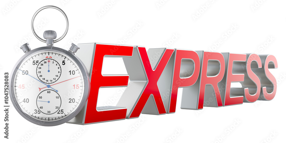 Poster stopwatch express delivery concept, 3d rendering isolated on transparent background