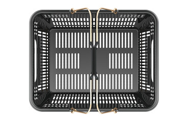 Black Shopping Basket. Empty, top view. 3D rendering isolated on transparent background