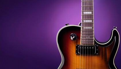 Close-Up of Sunburst Electric Guitar with Pink Pickups Against a Rich Purple Background. Perfect for Music Marketing, Studio Sessions, Instrument Showcases, and Rock Band Branding Campaigns