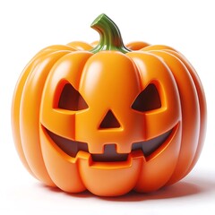 Halloween Pumpkin Lantern with Carved Face on White Background