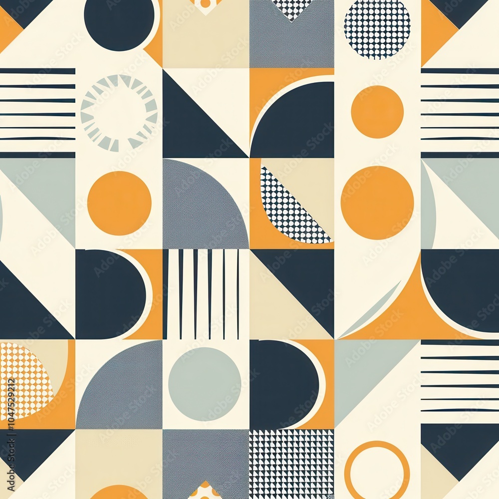 Aufkleber a vibrant textile design showcases an arrangement of geometric shapes in warm tones of orange and bl