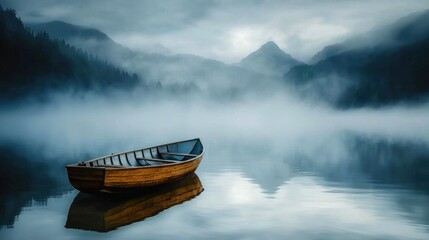 Serene Reflections on a Foggy Lake
