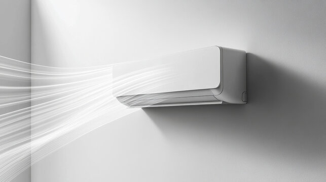 white air conditioner mounted on wall creates refreshing airflow, enhancing indoor comfort and air quality. Its sleek design complements modern interiors beautifully