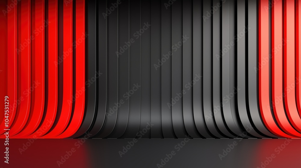 Poster black and red striped wall with a red stripe in the middle. the wall is made of metal and has a shin